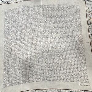 Christian Dior Vintage Silk Cream and Brown Patterned Scarf with Box